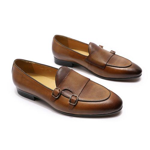 European and American Double Buckle One Pedal Loafer Men's Casual Business Men's Shoes Cowhide Handmade Leather Shoes Men's Leather Monk Shoe