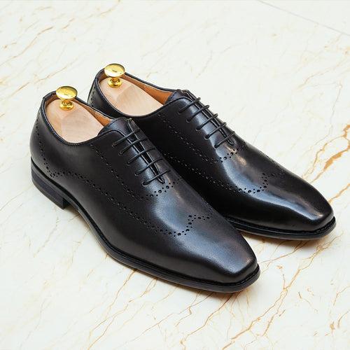 Men's Business Leather Shoes Men's Carved British Brogue Korean Formal Wear Square Toe Brushed Handmade Genuine Leather Oxford Shoes