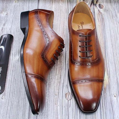 Leather Shoes Men's Business Casual Genuine Leather Shoes Foreign Trade Cross-Border Three-Joint Handmade Oxford Shoes Carving Brogue Men's Shoes