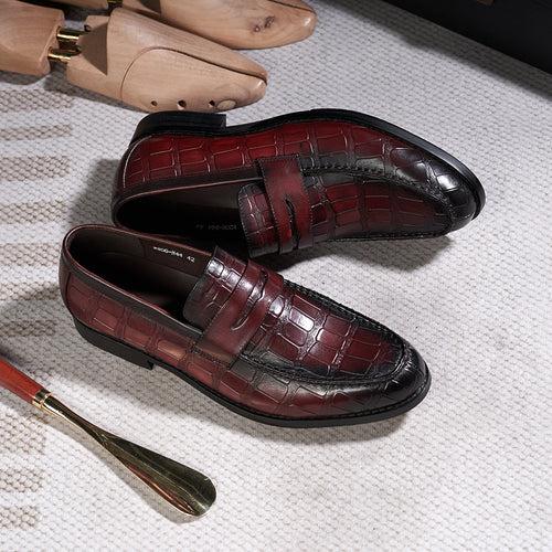 High-End Men's Leather Stone Embossed Loafers Business Formal Wear Leather Shoes Men's Black Wine Red Fashion Shoes