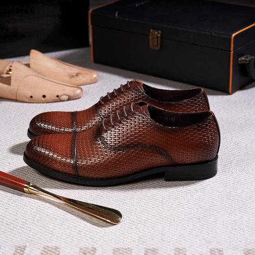 Cross-Border 2023 New Business Leather Shoes Formal Men's Shoes Three-Joint Woven Embossed Cowhide Men's Shoes 39-46