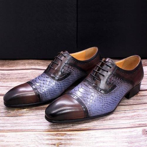 Men's Leather Shoes Snake Pattern Leather Pointed Men's Color Matching Formal Shoes Business Casual Leather Shoes Men's Cross-Border Hot