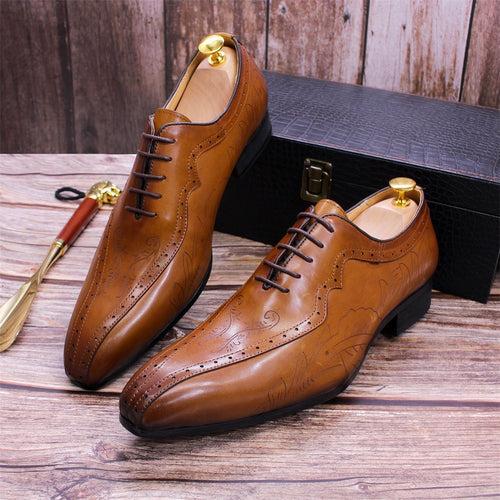 Men Shoe Leather Shoes Men Genuine Leather Pointed Toe Men's Business Casual Shoes Carved Brown Oxford Shoes Exclusive for Cross-Border