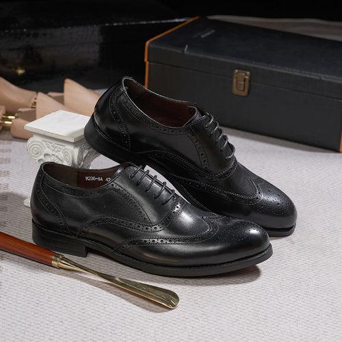 Cross-Border British Brogue Business Leather Shoes Men's Gentlemen's Shoes Japanese Pointed Toe Handmade Genuine Leather Men's Shoes Wedding Dress Shoes