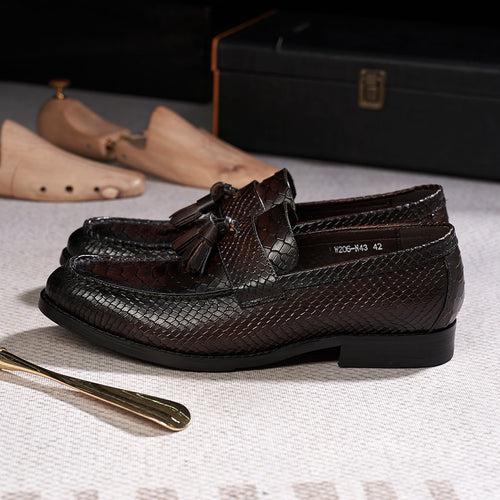 New Fashion Men's Business Casual Leather Shoes Cowhide Crocodile Embossed Tassel Loafers Cross-Border Delivery Men's Shoes