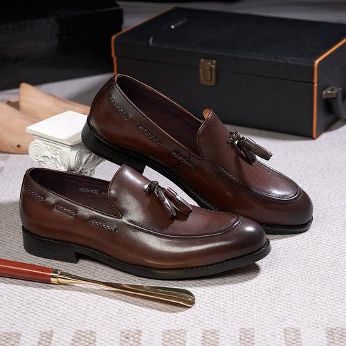 New Tassel Loafers Men's Genuine Leather Pointed Slip-on Men's Shoes Business Casual Leather Shoes Men's Dress Shoes