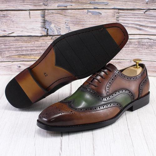 Men's Leather Shoes Business Formal Wear Oxford Shoes Brown Green First Layer Cowhide Brogue Square Toe Fashion Men's Shoes