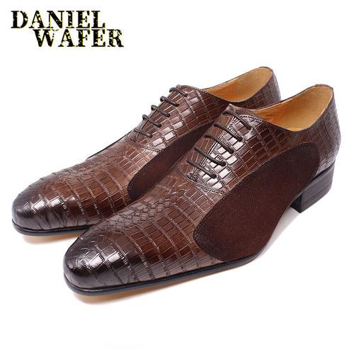 New Fashion Oxford Shoes Men's Wedding Shoes Lace-up Pointed Office Wedding Shoes Genuine Leather Suede Stitching Men's Shoes