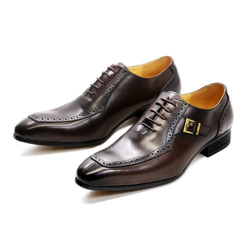 Men's Leather Shoes Leather Business Office Wedding Shoes Oxford Shoes Men's Brogue Formal Wear High-End Casual Men's Shoes Cross-Border