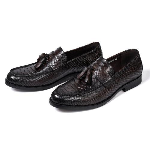 New Fashion Men's Business Casual Leather Shoes Cowhide Crocodile Embossed Tassel Loafers Cross-Border Delivery Men's Shoes