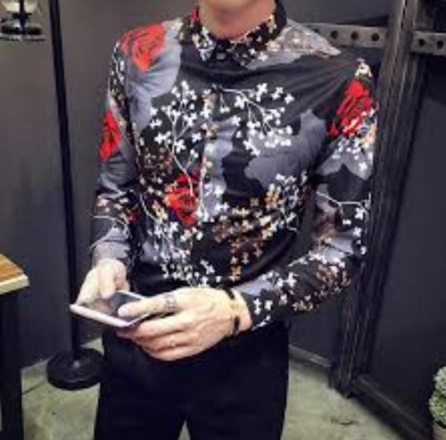 Long-sleeved shirt for men 2024 autumn new style young and middle-aged men's lapel printed loose large size iron-free shirt thin section