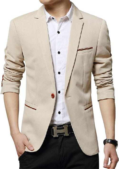 Men's Casual Slim One Button Solid Blazer Suit Jacket Notched Lapel Lightweight Sport Coat Business Wedding Blazers (Khaki , Large