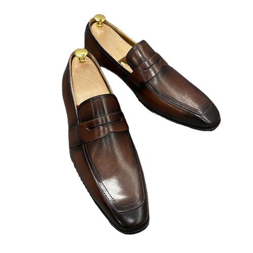 Classic Italian Style Loafers Cowhide Business Formal Wear Shoes Slip-on Leather Shoes Men's Genuine Leather Men Shoe