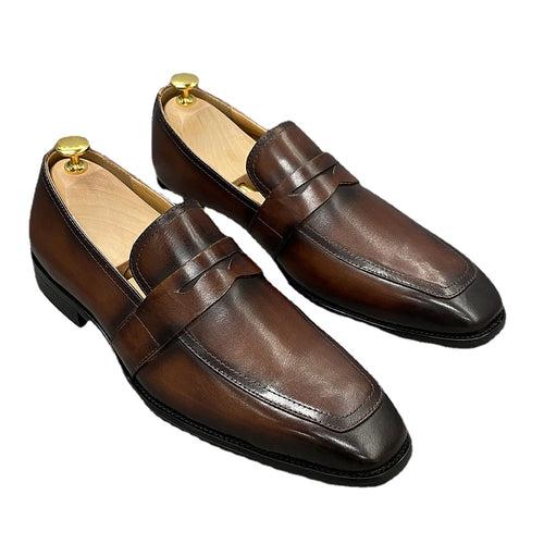 Classic Italian Style Loafers Cowhide Business Formal Wear Shoes Slip-on Leather Shoes Men's Genuine Leather Men Shoe