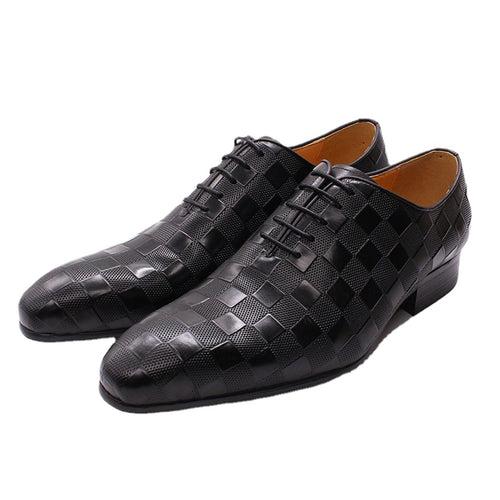 Cross-Border E-Commerce Hot-Selling Product Men's Genuine Leather Business Formal Wear Shoes Cowhide Handmade Brick Embossed Oxford Shoes Pointed Leather Shoes