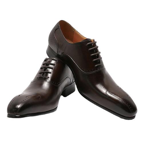 Men's Business Leather Shoes Genuine Leather Lace-up Office Formal Wedding Shoes Formal Wear Pointed Toe Oxford Shoes Cross-Border Supply