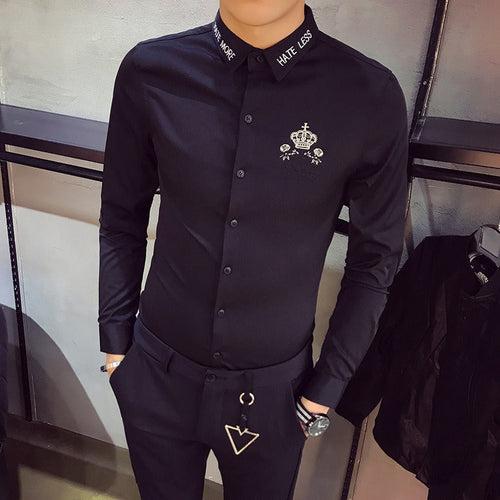 2023 Spring Men's Slim Crown Hairstylist Work Wear Shirt