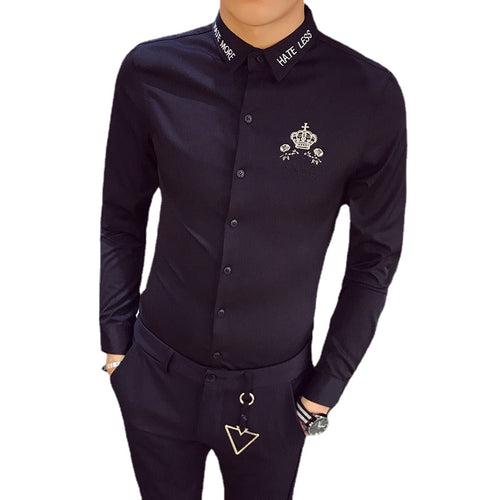 2023 Spring Men's Slim Crown Hairstylist Work Wear Shirt