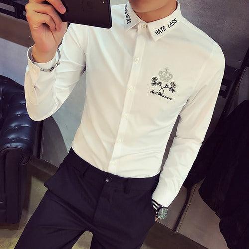 2023 Spring Men's Slim Crown Hairstylist Work Wear Shirt