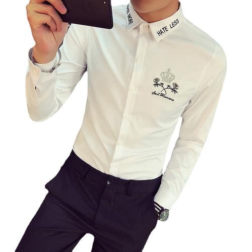 2023 Spring Men's Slim Crown Hairstylist Work Wear Shirt