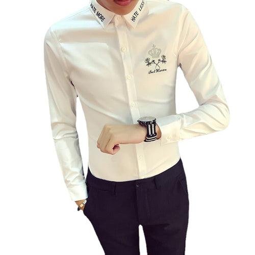 2023 Spring Men's Slim Crown Hairstylist Work Wear Shirt