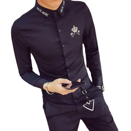 2023 Spring Men's Slim Crown Hairstylist Work Wear Shirt