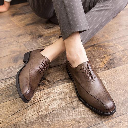 Spring New Men's Leather Shoes Business Casual Shoes Low Top Pointed Toe Brogue Mens Shoes