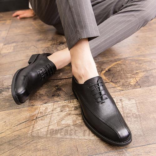 Spring New Men's Leather Shoes Business Casual Shoes Low Top Pointed Toe Brogue Mens Shoes