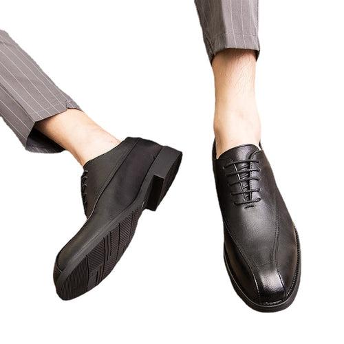 Spring New Men's Leather Shoes Business Casual Shoes Low Top Pointed Toe Brogue Mens Shoes