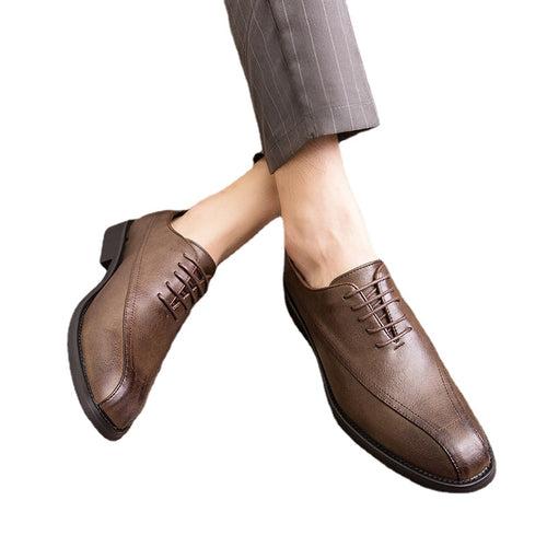 Spring New Men's Leather Shoes Business Casual Shoes Low Top Pointed Toe Brogue Mens Shoes