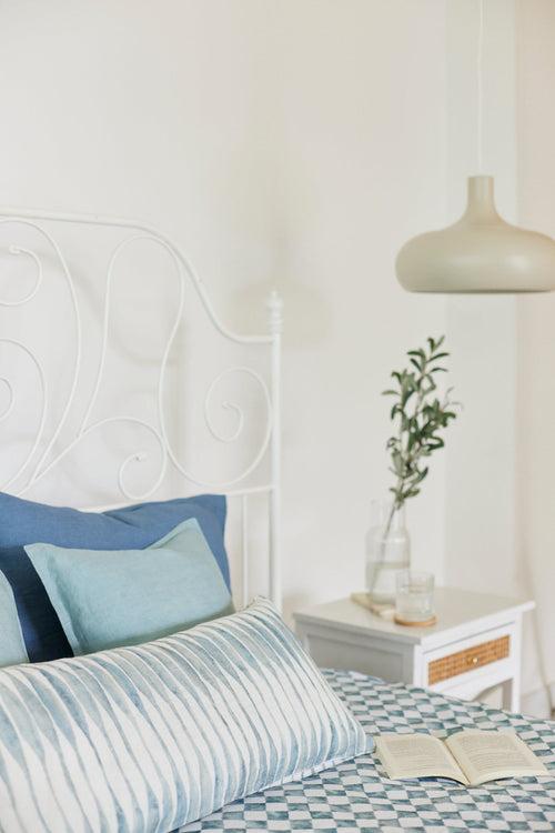 Checker Blue Linen Bedspread by Sanctuary Living
