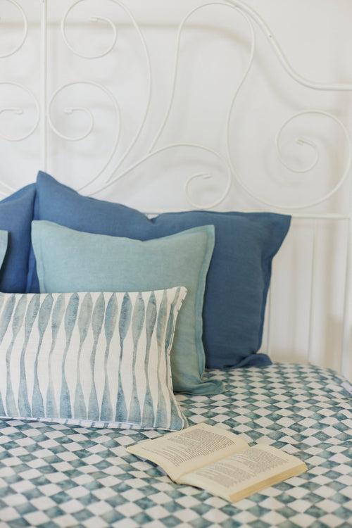 Checker Blue Linen Bedspread by Sanctuary Living