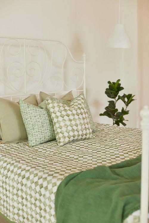 Checker Green Linen Bedspread by Sanctuary Living