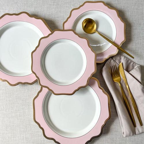 Rosamine Pink Porcelain Dinner Plate with Gold Rim - Set of 2