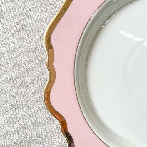 Rosamine Pink Porcelain Dinner Plate with Gold Rim - Set of 2