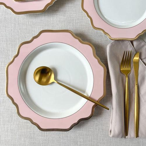 Rosamine Pink Porcelain Dinner Plate with Gold Rim - Set of 2