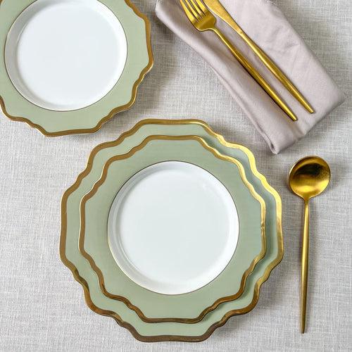 Emeraude Green Porcelain Dinner Plate with Gold Rim - Set of 2