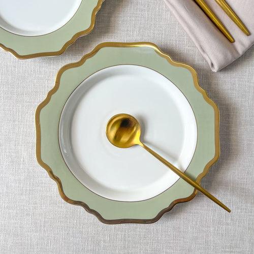 Emeraude Green Porcelain Dinner Plate with Gold Rim - Set of 2