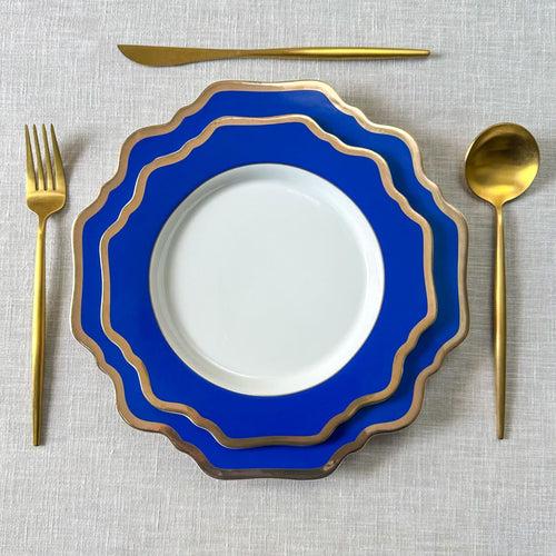 Margaux Blue Porcelain Dinner Plate with Gold Rim - Set of 2