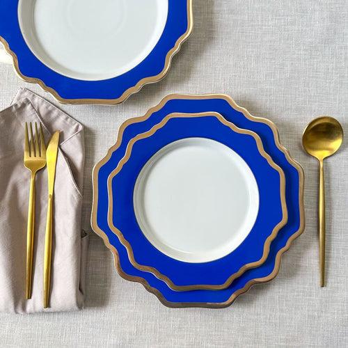 Margaux Blue Porcelain Dinner Plate with Gold Rim - Set of 2