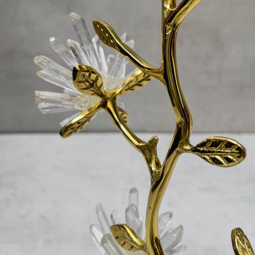 Ardenia Golden Flora Brass and Crystal Sculpture