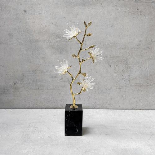 Ardenia Golden Flora Brass and Crystal Sculpture