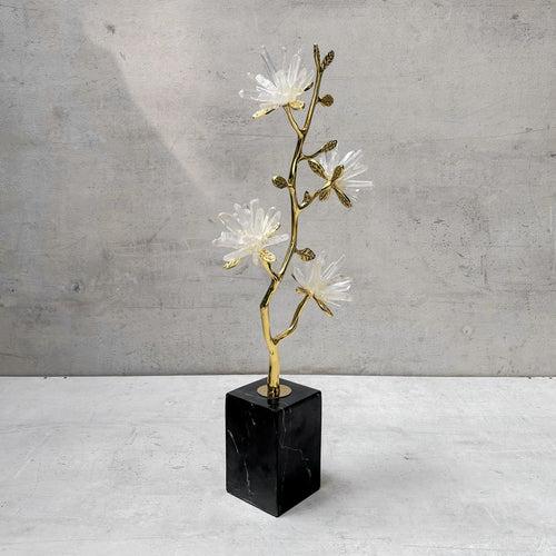 Ardenia Golden Flora Brass and Crystal Sculpture