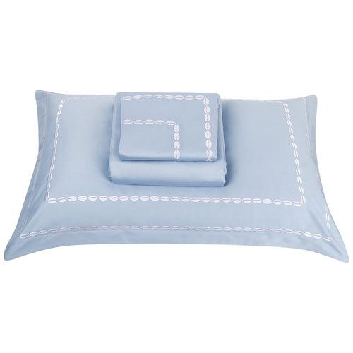 Sea Shell Powder Blue Cotton Sateen Bed Sheet by Veda Homes