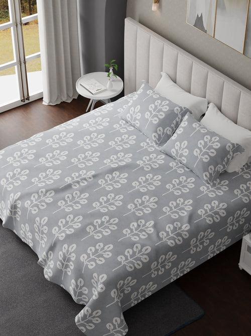 Velvetine Grey Printed Cotton Bed Sheet by Houmn