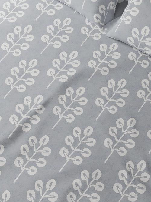 Velvetine Grey Printed Cotton Bed Sheet by Houmn
