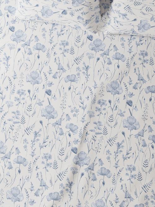 Blooms Blue Printed Cotton Bed Sheet by Houmn