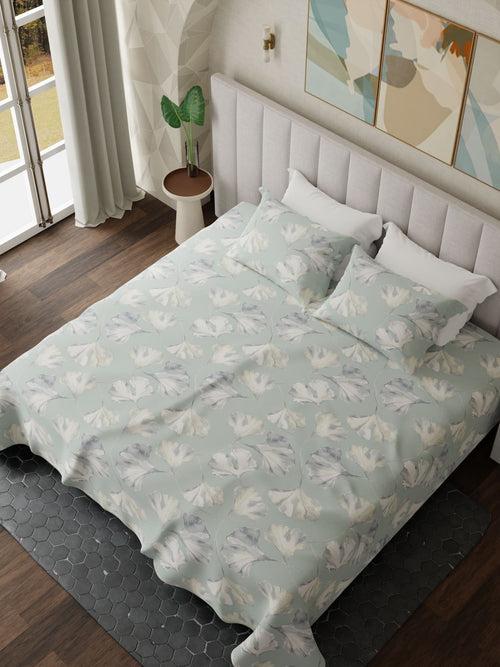 Sable Green Printed Cotton Bed Sheet by Houmn