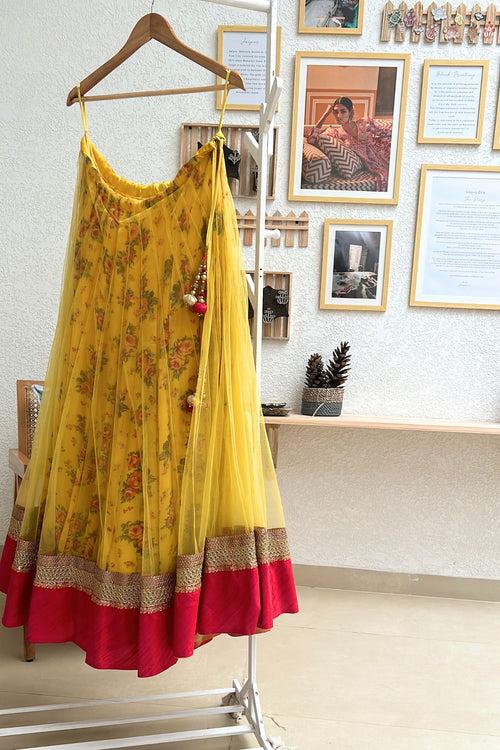 Yellow Floral Lehenga with Heavy Hand-work Net Dupatta (PL-1550)