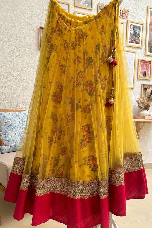 Yellow Floral Lehenga with Heavy Hand-work Net Dupatta (PL-1550)